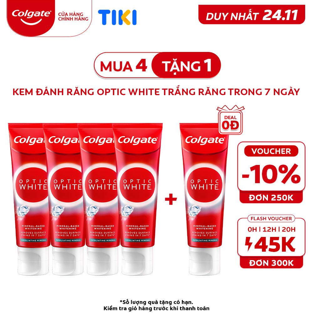 Bộ 4 Kem Đánh Răng Colgate trắng răng Optic White Exfoliating Mineral cho răng sáng bóng 100g/tuýp