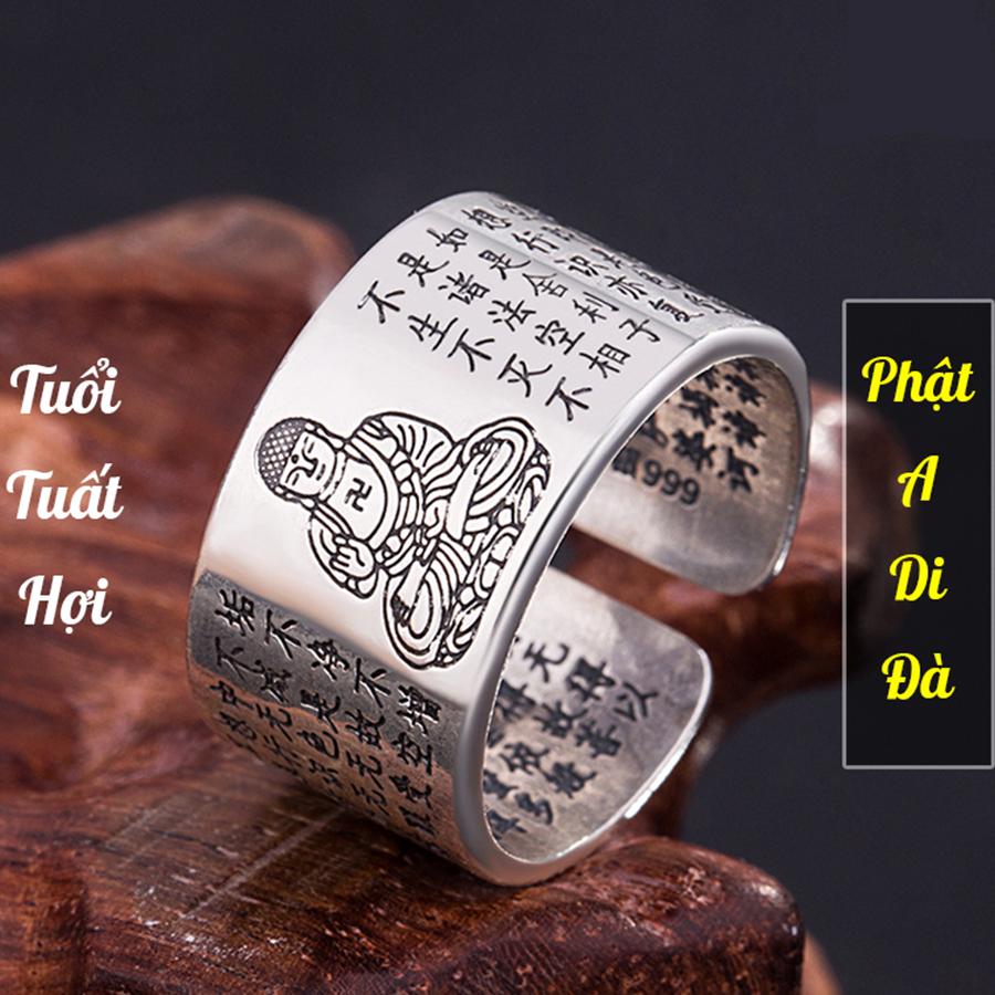 Nhẫn Bát Nhã Tâm Kinh- Phật Hộ Mệnh cho Nam Tuổi Tuất Mệnh Thủy Bạc Thái 9999 AKO1