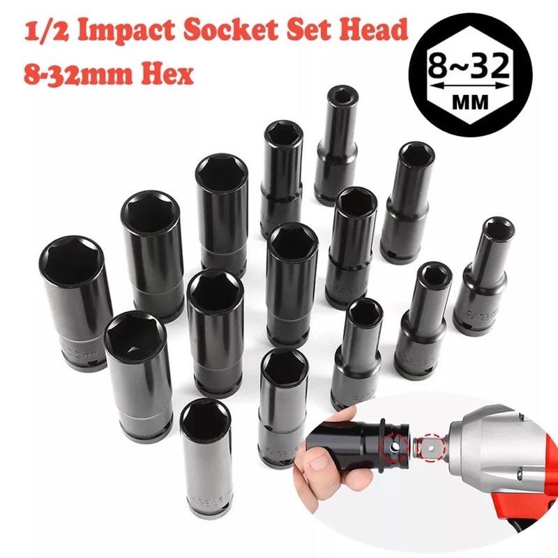Bộ khẩu 10 chi tiết, đầu tuýp 1/2 - Dùng cho máy siết Bulong, Bộ 10 đầu khẩu thép cao cấp, chống gỉ, chống vỡ