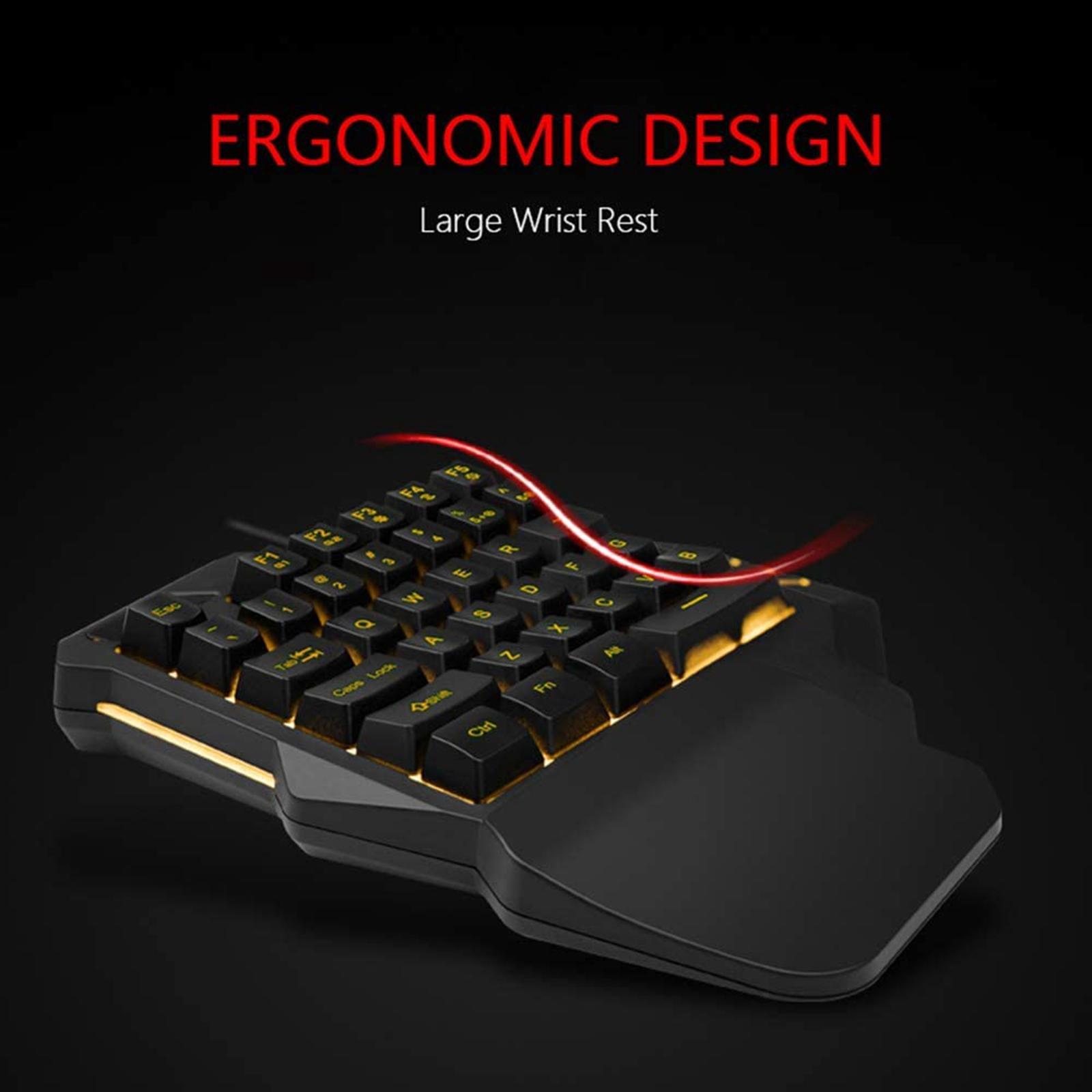 Single Handed Gaming Keyboard 35 Keys Mixed Lighting Effect Convenient Professional Mechanical Feeling for Home, Travel, Game