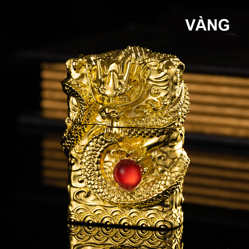 Bật Lửa Zippo Rồng Cẩn Ngọc Đỏ – Xài Xăng