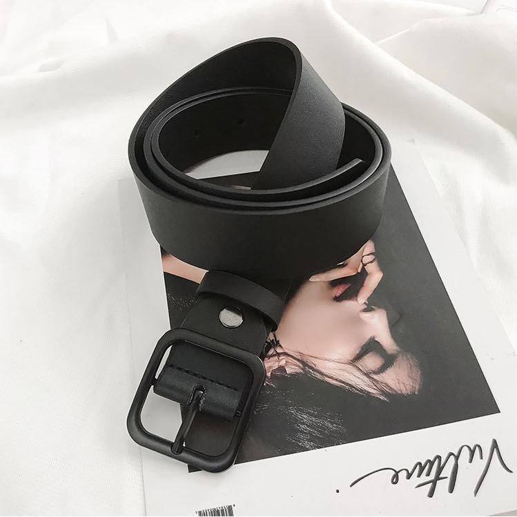 Thắt Lưng Nam Nữ Unisex Dây Nịt Mặt Vuông Bản To 3cm Cá Tính Full Đen Học Sinh - Thắt Lưng Tre - Maxshopdoc