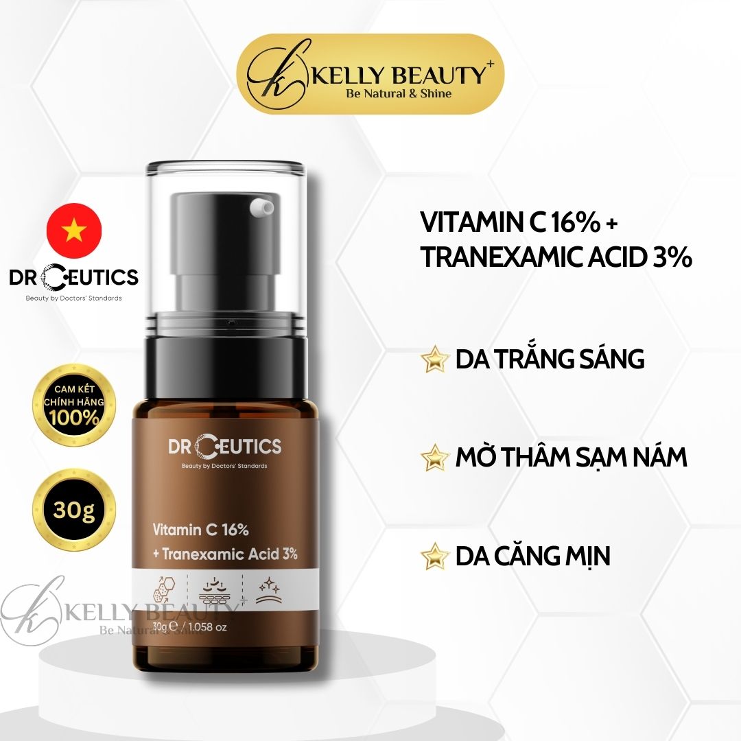 DrCeutics Vitamin C 16% + Tranexamic 3% - Tinh Chất Chống Lão Hóa, Sáng Da, Mờ Thâm Nám | Kelly Beauty