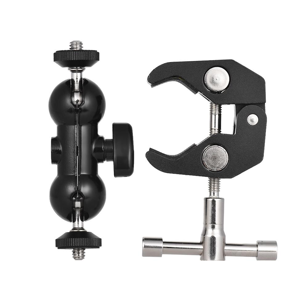Dual Ballhead Arm Super Clamp Mount Multi-functional Double Ball Adapter for DSLR Camera Monitor LED Video Light