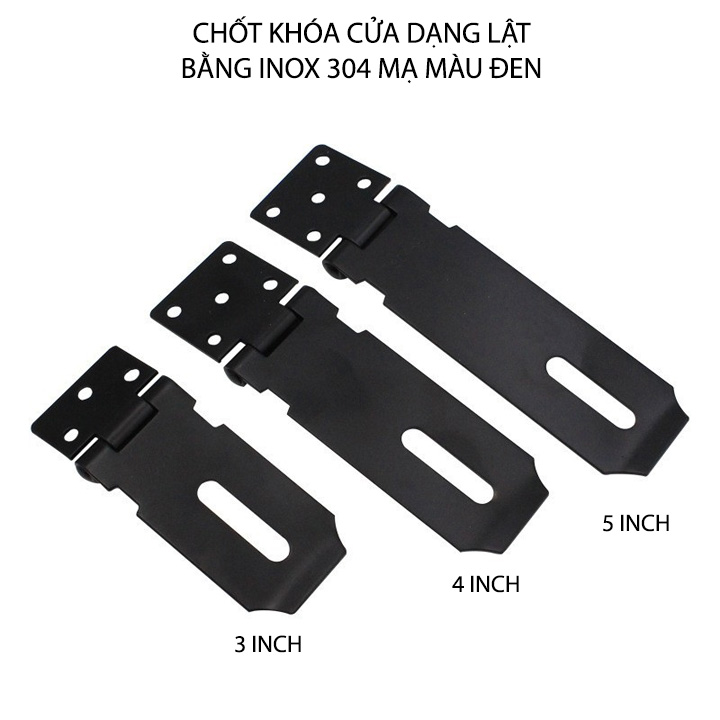 Chốt khóa cửa kiểu lật bằng inox 304 mạ màu đen, 3 inch-4 inch-5 inch tùy chọn, dày 2mm