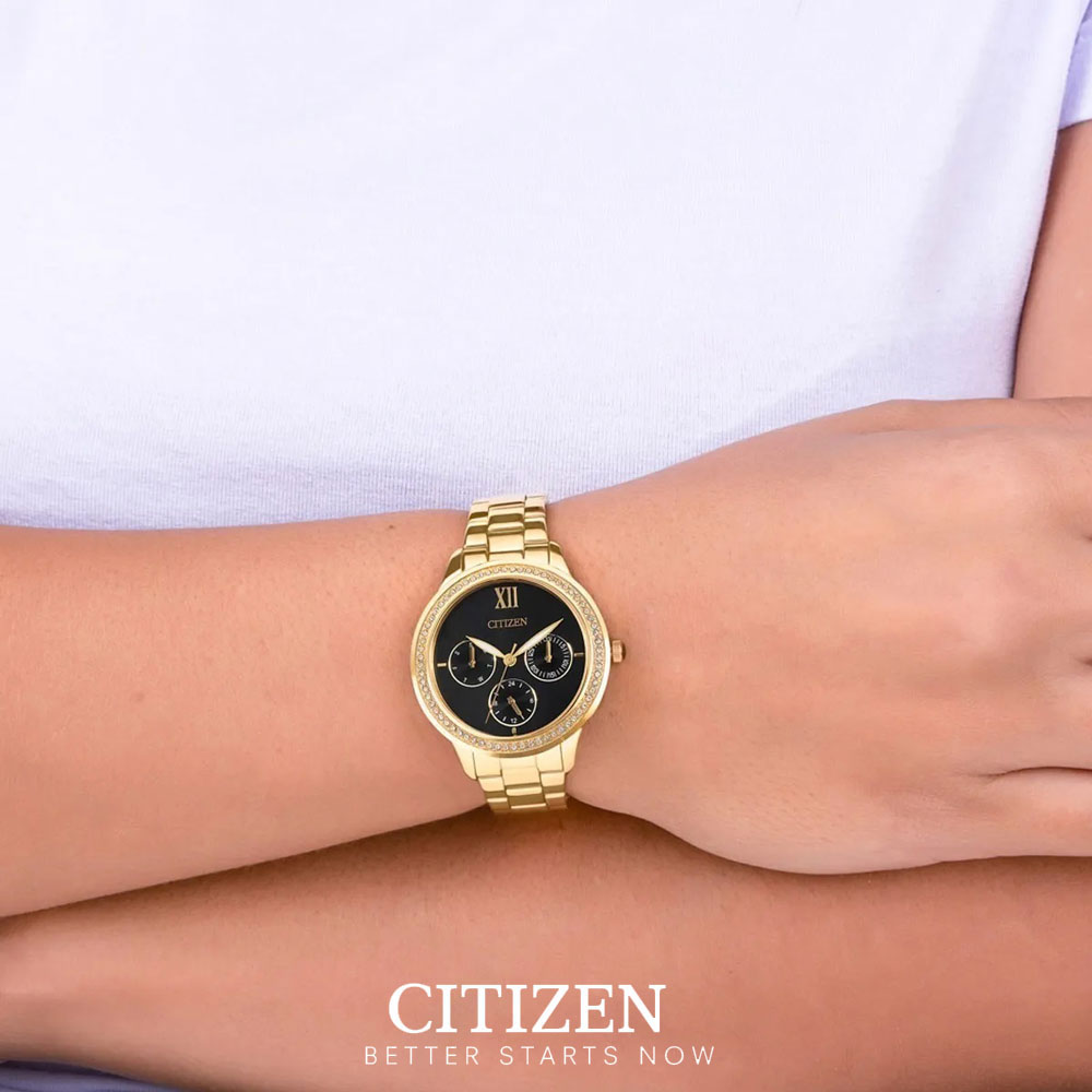 Đồng Hồ Nữ Citizen Đính Đá Swarovski Dây Thép Không Gỉ ED8152-58E - Mặt Đen