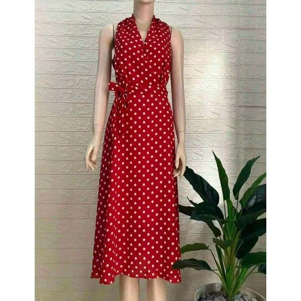 ĐẦM MAXI CHẤM BI CỔ V