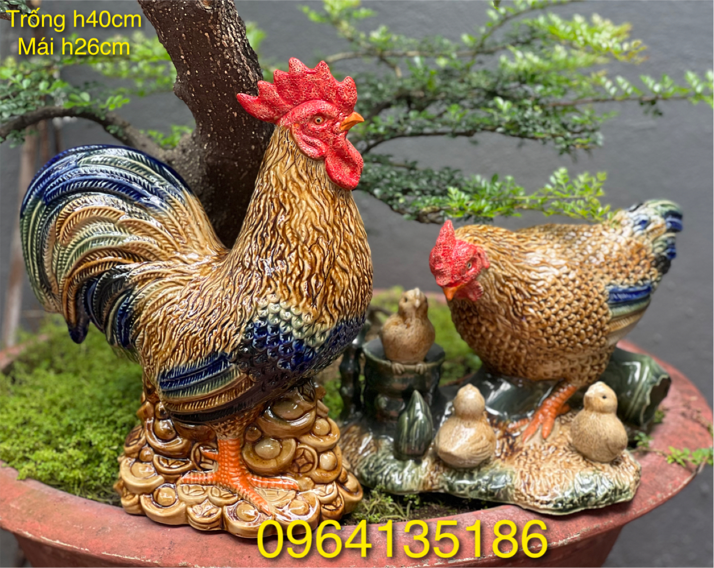 Tượng đàn gà tài lộc gốm sứ cao cấp Bát Tràng