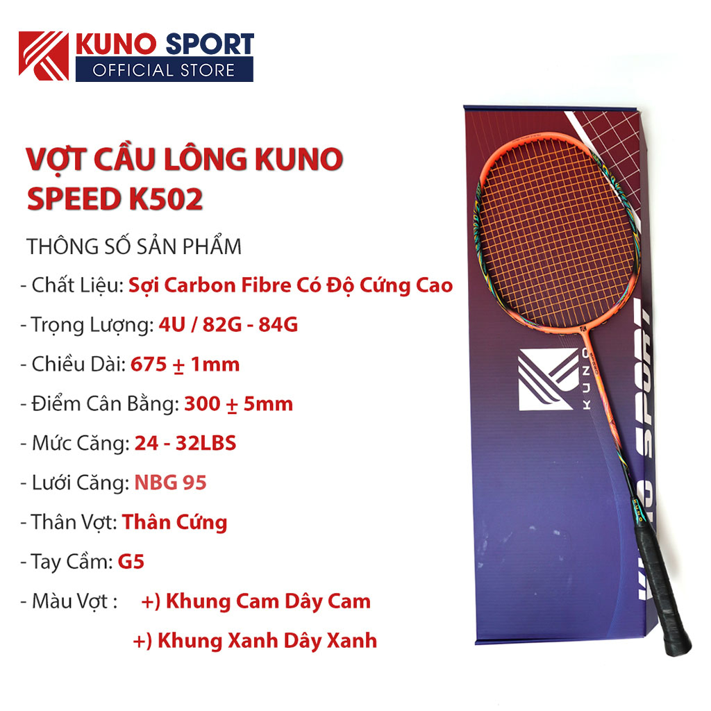 Vợt Cầu Lông 4U KUNO Speed K502 Carbon Chính Hãng, Chuyên Tấn Công Phiên Bản Nâng Cấp Mới, Được Lựa Chọn Mức Căng 1 Cây