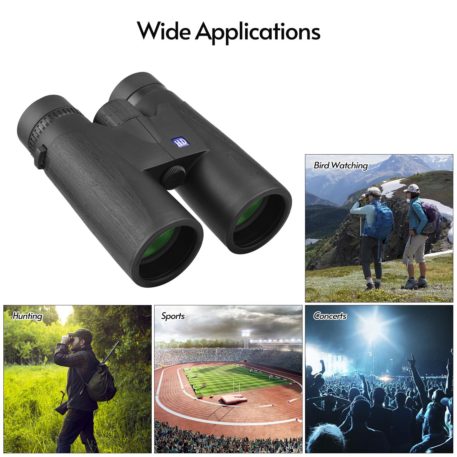 12X42 HD Binoculars Telescope Waterproof with Carry Bag Phone Clip Cleaning Cloth for Concert Sports Bird Animal Viewing