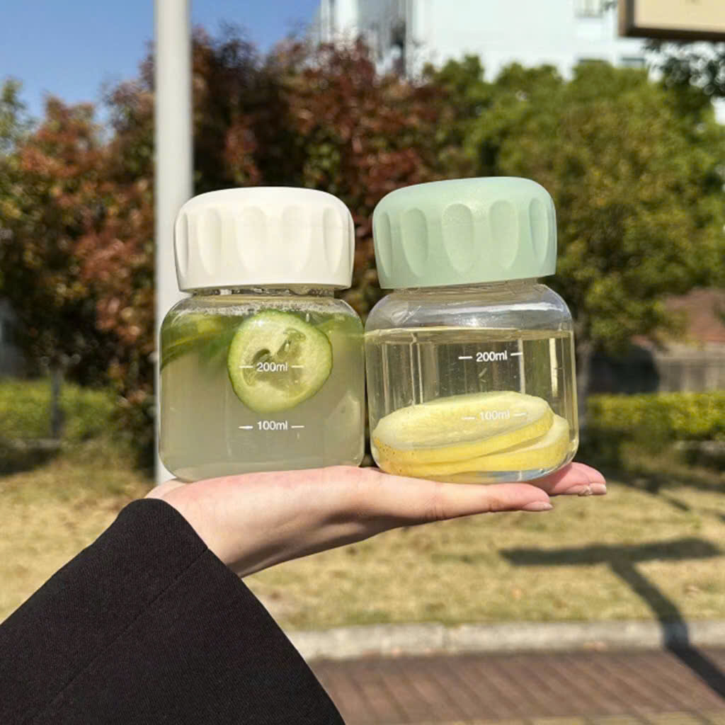 Bình Thủy Tinh Dáng Lùn Chai Thủy Tinh 200ml Chia Vạch Có Nắp Gioăng Kín, Chai Đựng Nước Sữa Cafe Sinh Tố - HÀNG CHÍNH HÃNG MINIIN
