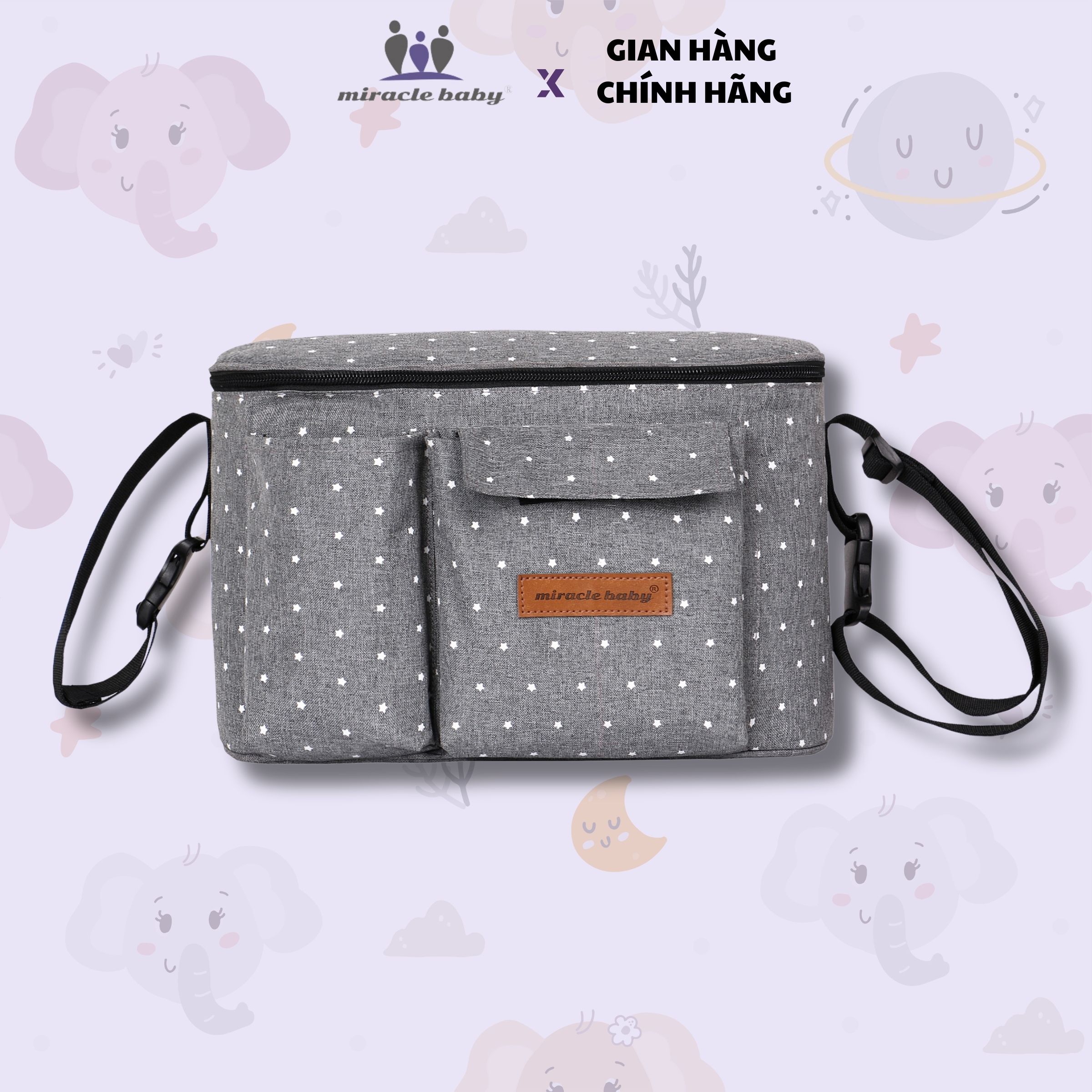Túi treo xe đẩy/ túi đựng đồ Miracle Baby cho bé họa tiết ngôi sao đa di năng, tiện ích