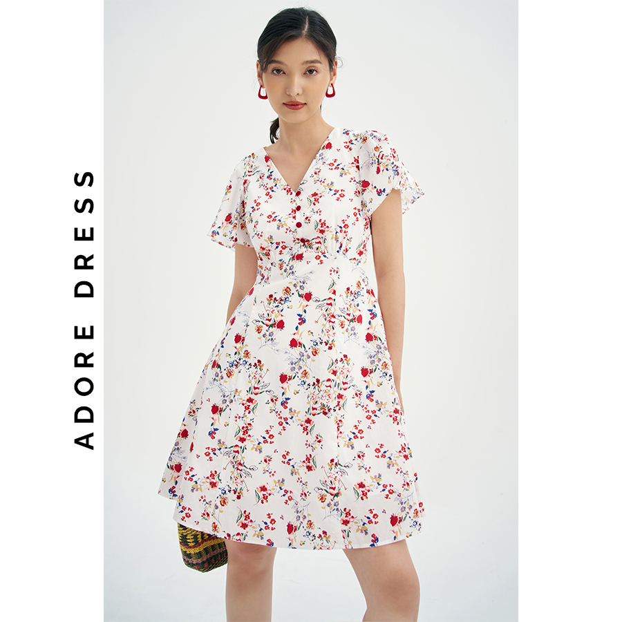 Đầm Mini dresses casual style thô lụa hoa nhỡ trắng 311DR1031 ADORE DRESS