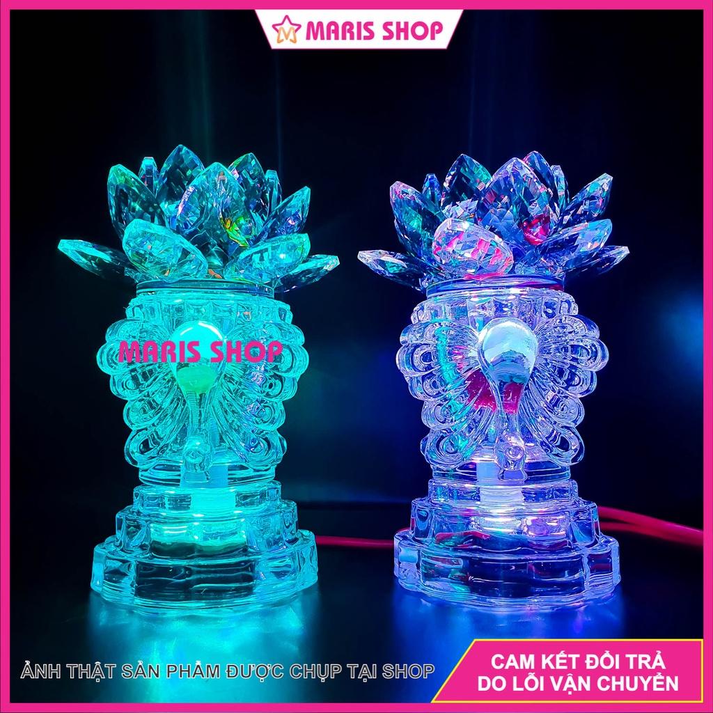 Đèn Hoa Sen PHA LÊ Nguyên Khối LED Đổi Màu Để Bàn Thờ Phật, Bàn Thờ Gia Tiên