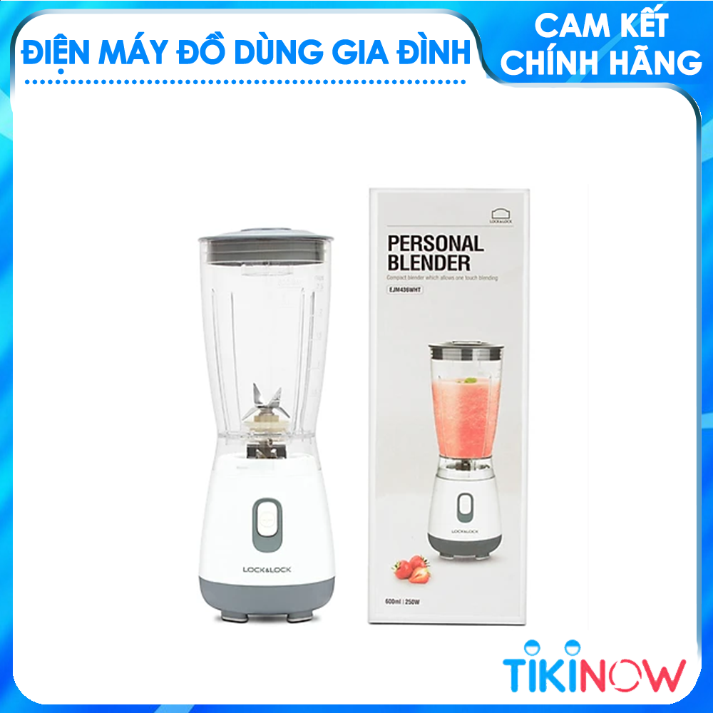 Máy Xay Sinh Tố Lock&amp;Lock Personal Blender 600ml EJM436 (250W) Lưỡi Dao 4 Lá Bằng Thép Không Gỉ, Đế Chống Trượt - Hàng Chính Hãng Tặng Combo Ống Hút + Cọ Rửa