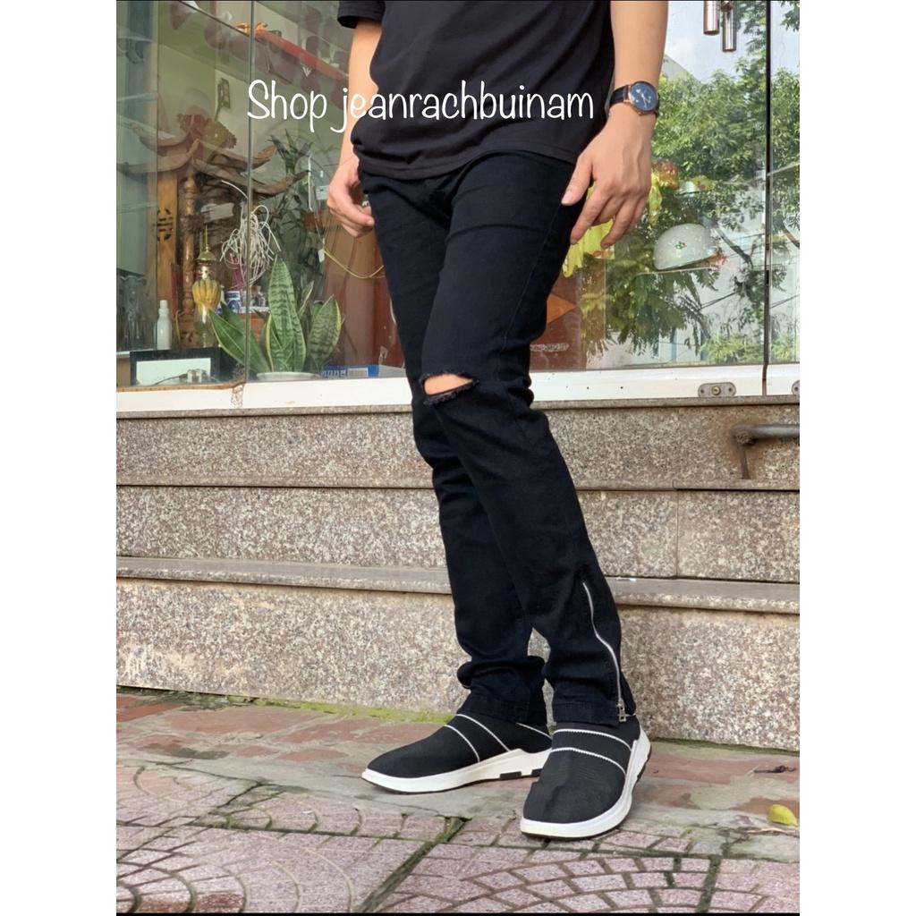 Quần jean nam khoá ống chân dáng slim fit ống côn, quần skinny nam zipper