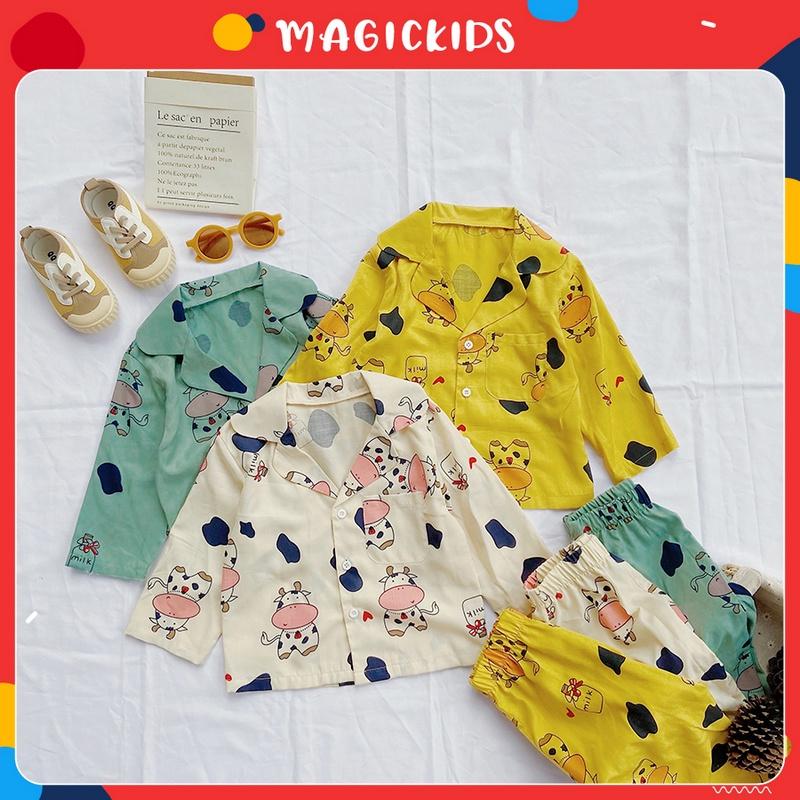 Bộ quần áo ngủ pyjama dài tay họa tiết bò sữa đáng yêu dành cho bé MAGICKIDS quần áo trẻ em mềm mại thoáng mát BR21031