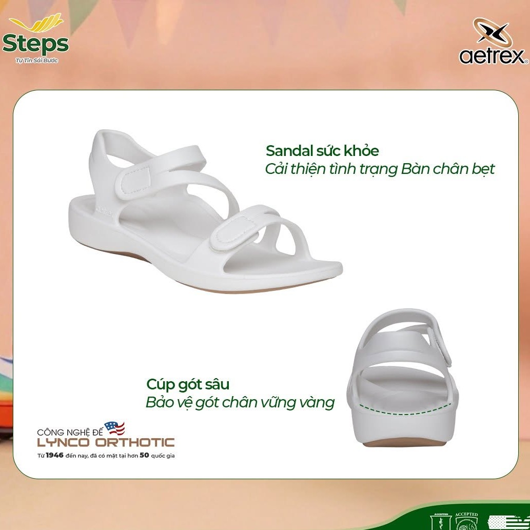 Sandal sức khoẻ nữ Aetrex Jillian Sport White - giày nâng vòm đệm êm chân