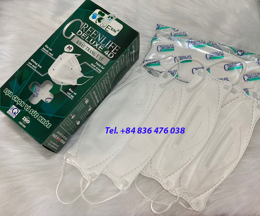 Khẩu trang y tế kháng khuẩn 4D GREEN LIFE màu trắng - có chứng nhận kiểm định chất lượng