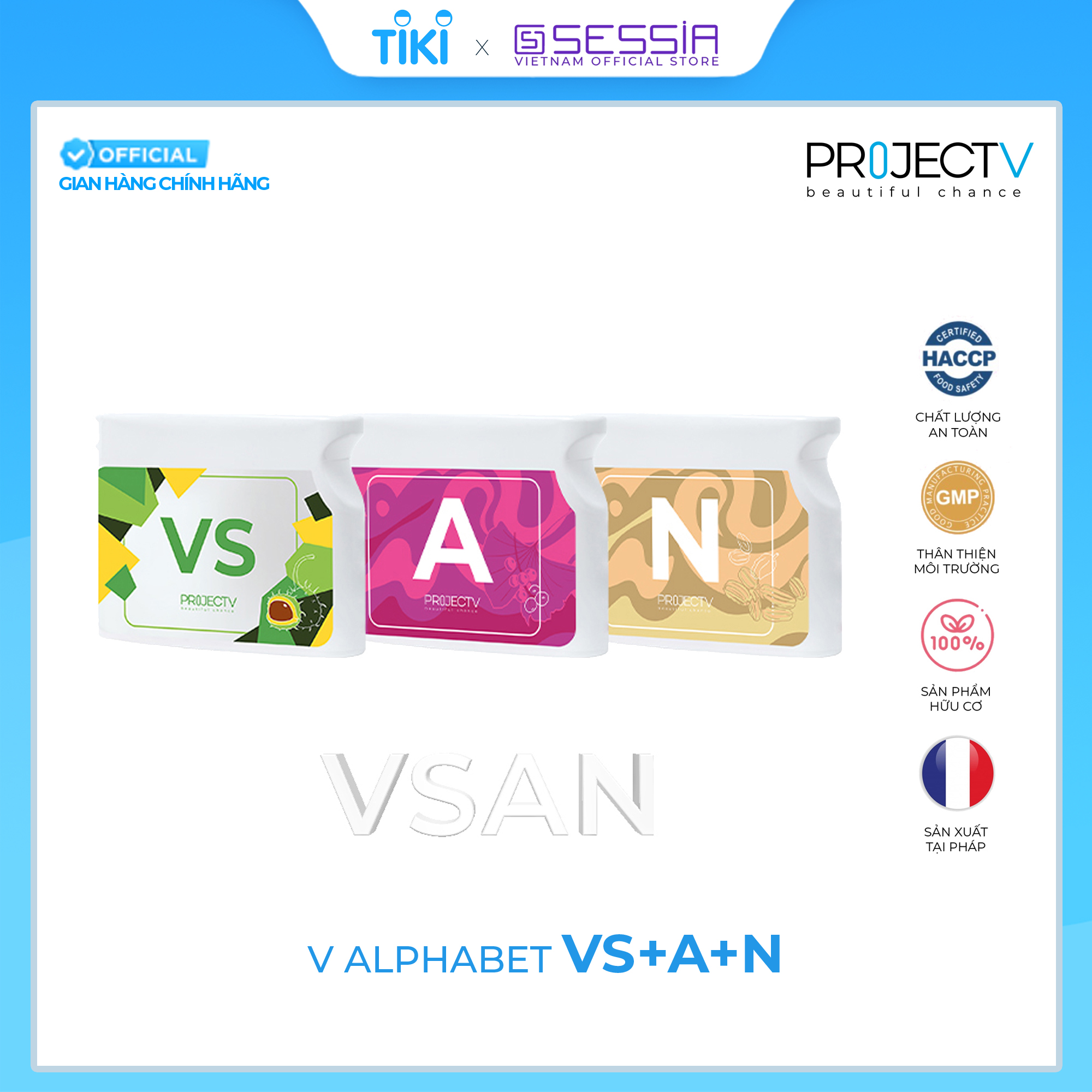 [VOUCHER 220K] Thực Phẩm Sức Khoẻ VS+A+N | V Alphabet - Điều hòa huyết áp, Giảm đau chân, Chống nhiễm trùng hệ thống sinh dục - PROJECT V - Xuất xứ Pháp, Hàng Chính Hãng