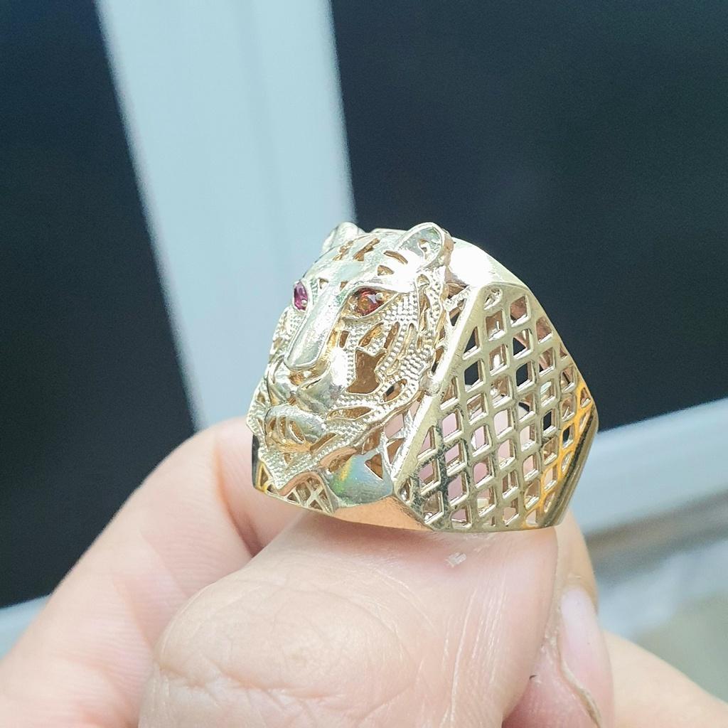 Nhẫn Nam Con Hổ Đá Vàng Vonfram Cao Cấp- Dùng tắm rửa không phai màu