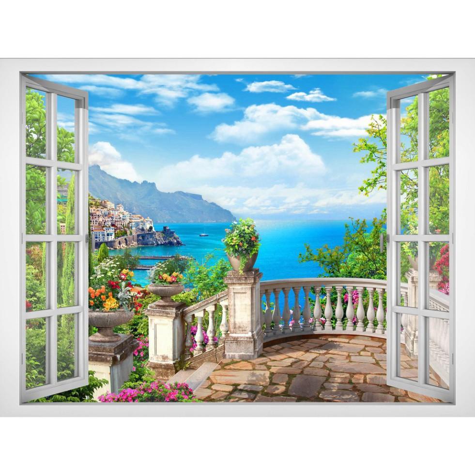Tranh dán tường cửa sổ cảnh biển 0405