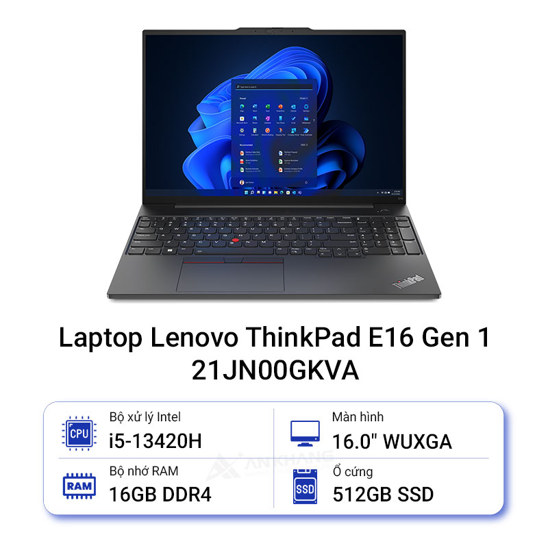 Laptop Lenovo ThinkPad E16 Gen 1 ( 21JN00GKVA ) | Intel Core i5-13420H | Ram 16GB | 512GB SSD | Intel UHD | 16 inch WUXGA (1920x1200) | 3 cell 65W | No OS | 2Yrs - HÀNG CHÍNH HÃNG