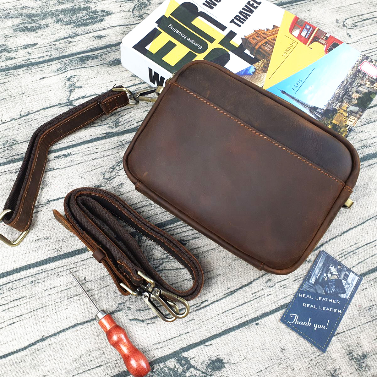Túi đeo chéo clutch cầm tay da bò sáp TD118 - BH 3 năm - CAM KẾT HÀNG Y ẢNH CHỤP