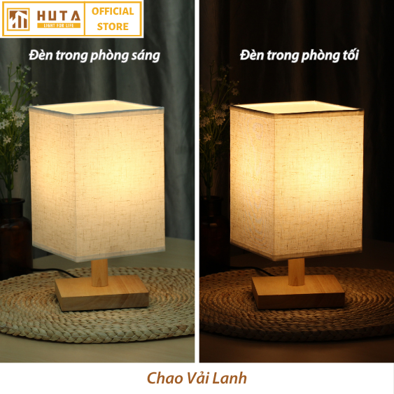 Đèn Ngủ HUTA Light For Life G3 Chao Vuông Độc Đáo Vingtage, Decor Trang Trí Phòng Ngủ, Điều Chỉnh Độ Sáng, Bóng Led Sáng Vàng Tiết Kiệm Điện