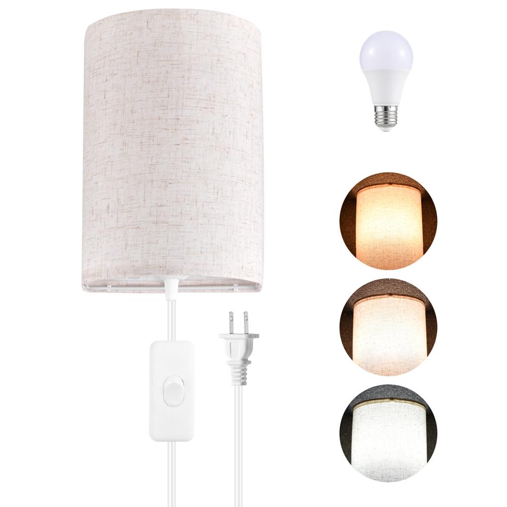 Plug in Wall Sconce 3 Color Temperature Wall Light Wall Lamp with Plug in Cord Dimmable Switch Bulb for Living Room