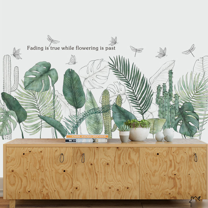 Decal trang trí chất liệu PVC loại 1 dày dặn, sắc nét, trang trí phòng khách, quán cafe-tán lá mới-LV44