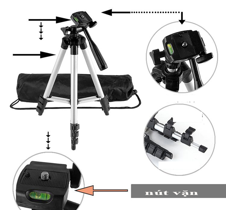 Chân Máy Ảnh, Chân Điện Thoại TRIPOD TF 3110 Chất Liệu Hợp Kim Nhôm, Điều Chỉnh Linh Hoạt Độ Dài Phù Hợp Với Yêu Cầu Người Dùng