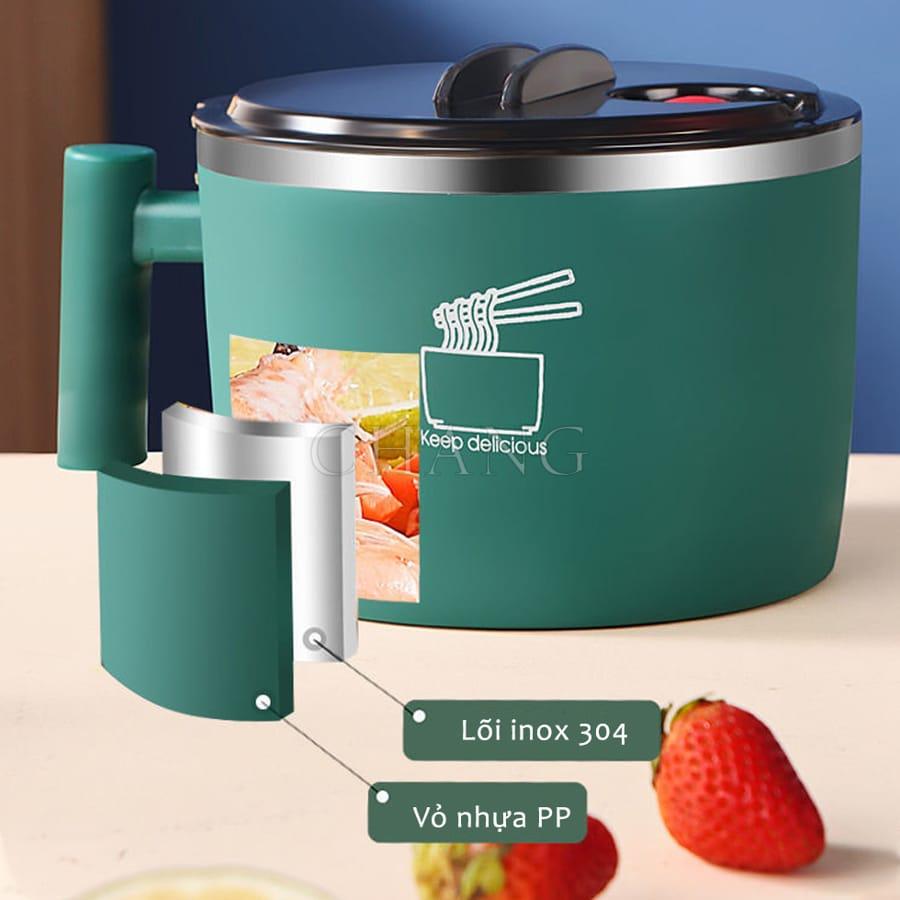 Ca Mỳ Mini Lõi Inox Cách Nhiệt Có Quai Cầm Chống Nóng 1.2L, Bát Ăn Mì Có Nắp Đậy Nấu Đa Năng Tiện Lợi