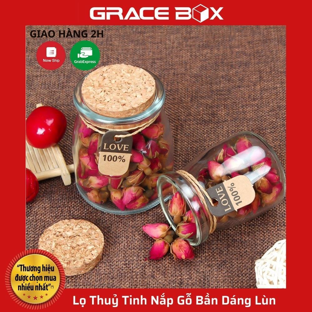 Lọ Thuỷ Tinh Nắp Gỗ Bần Xinh Xắn Dáng Lùn - Size 100ml