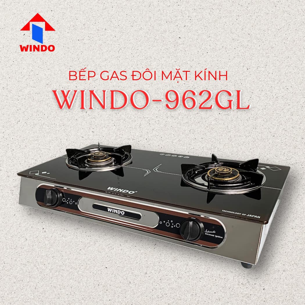 BẾP GAS ĐÔI MẶT KÍNH CAO CẤP WINDO - 962GL- Hàng Chính Hãng