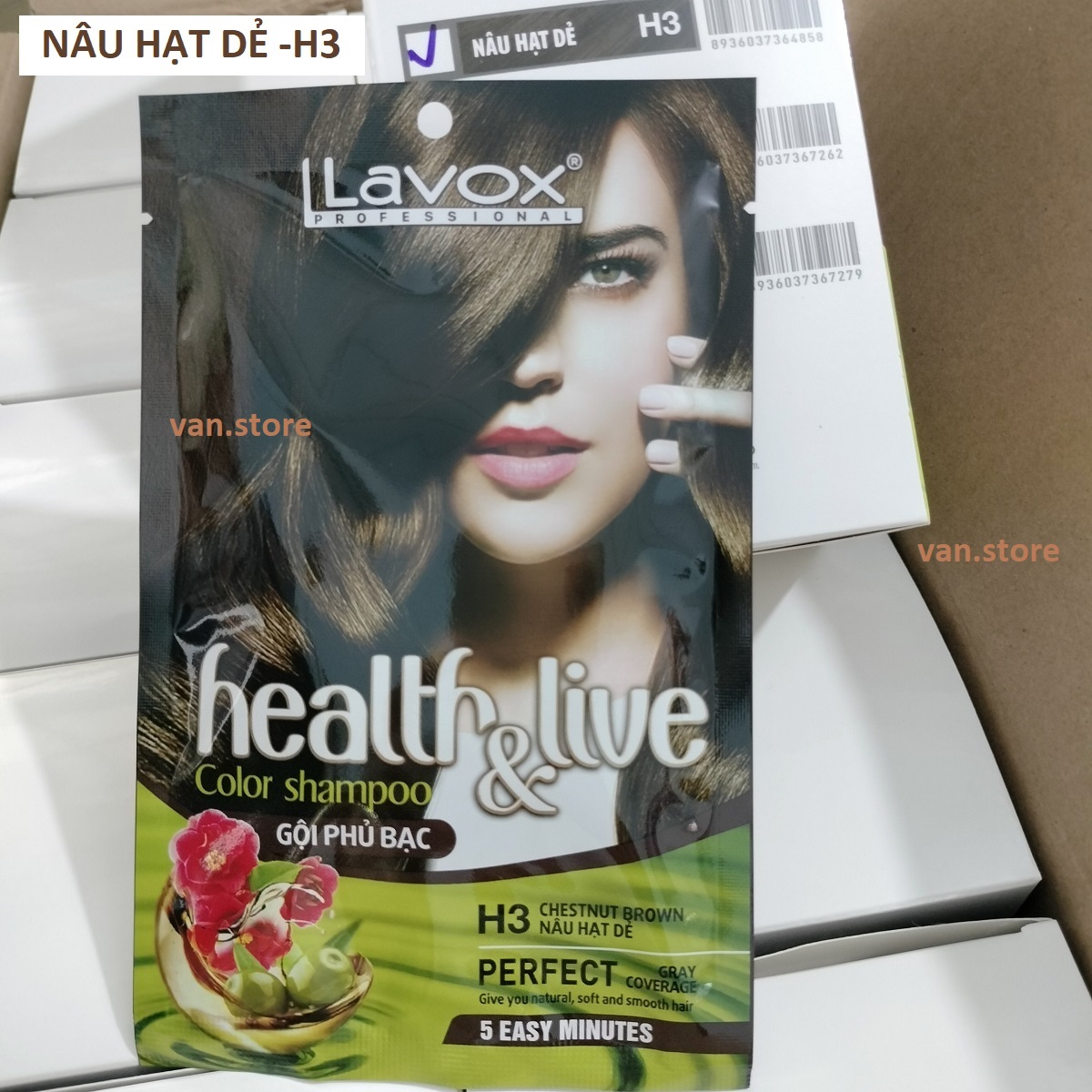 (Nâu Hạt Dẻ - H3) Dầu Gội Nhuộm Tóc Nâu Vừa, Phủ Bạc 100% Thảo Dược Siêu Dưỡng LAVOX 30ml - H3