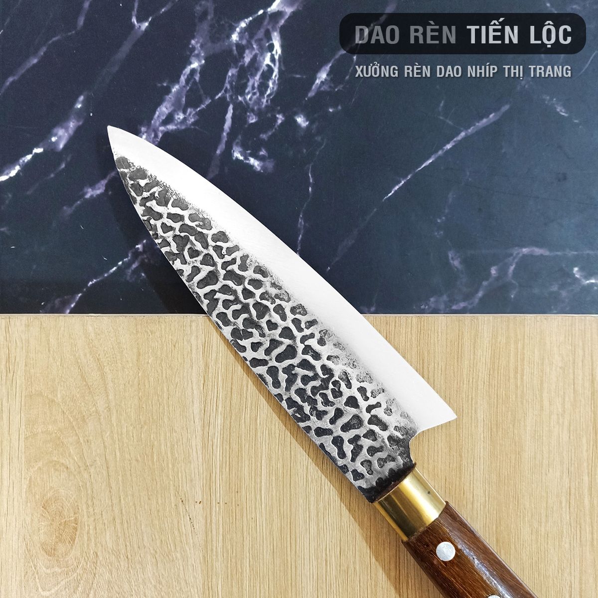 Dao Lọc Thái Thịt Thép Nhíp Ô Tô Dập Vân 2 Mặt - Cán Cẩm Chỉ Khâu Đồng