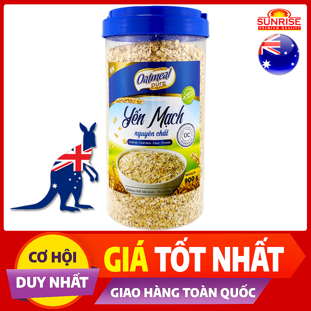 Yến mạch úc nguyên chất Oatmeal Pure cán vảy hũ 900g