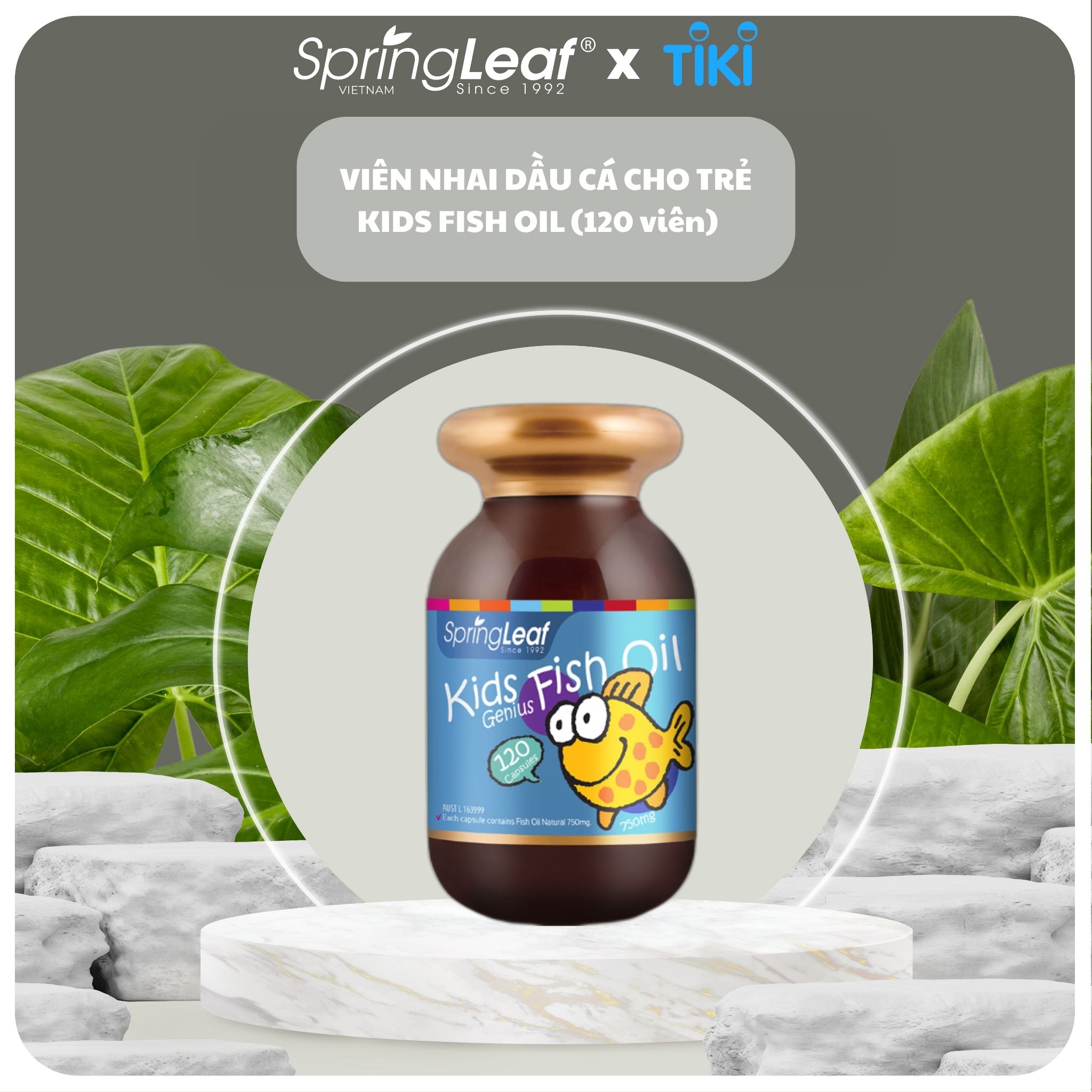 Viên uống dầu cá hỗ trợ sáng mắt và phát triển trí não cho bé SpringLeaf Kids Genius Fish Oil 750mg 120 viên