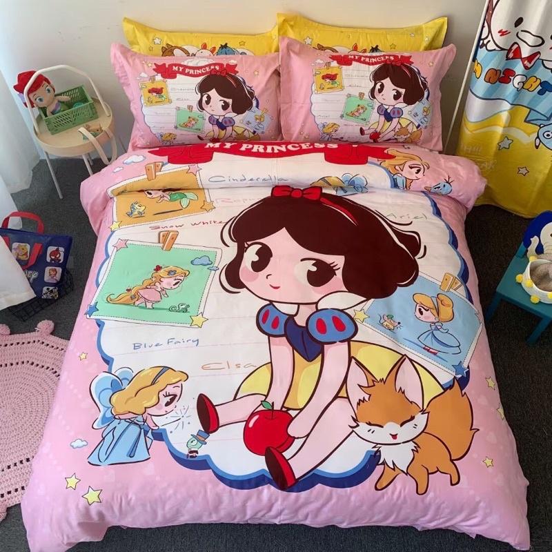 Bộ Chăn Ga Gối Cotton Disney 100%cotton Hàng Nhập Khẩu Cao Cấp 4 Món Công Chúa Bạch Tuyết