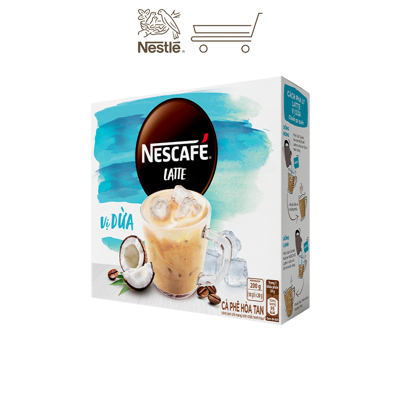 Cà phê hòa tan NESCAFÉ Latte Vị Dừa (Hộp 10 gói x 20g)