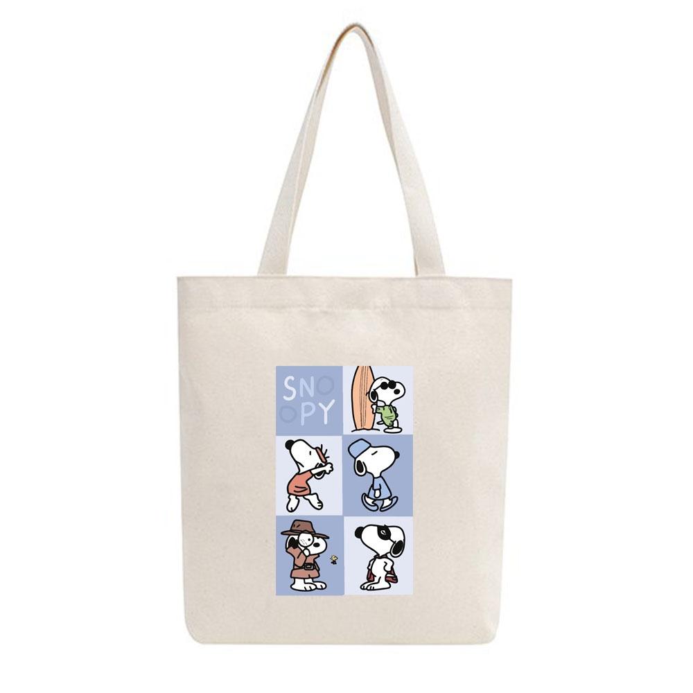 Túi tote vải mộc Tiệm nhà Pony dây kéo in hình Snoopy and friends PM106