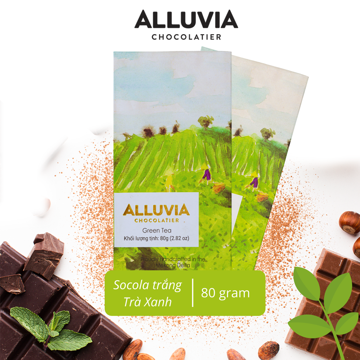 Socola Trắng Trà Xanh 80 gram | Green Tea Chocolate ALLUVIA