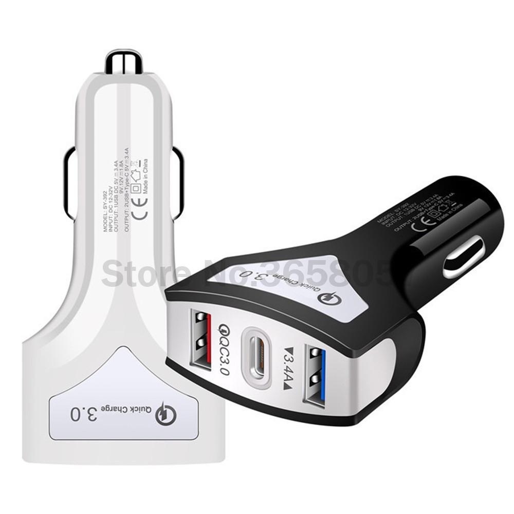 QC3.0 Bộ sạc nhanh nhanh 3 trong 1 Loại C Cổng USB Dual USB Bộ điều hợp bộ sạc tự động cho điện thoại Universal