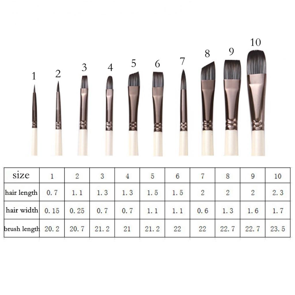 10PCS Artist Paint Brushes Flat Round Tip Acrylic Oil Watercolour Art Painting