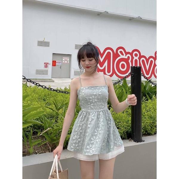 Set áo hai dây hoa nổi kèm quần ngắn