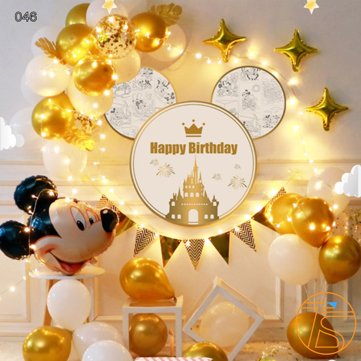 Bộ trang trí sinh nhật poster có đèn led cho bé gái LM046 kèm ống bơm tay