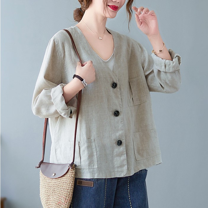 Áo vest Blazer Linen nữ dài tay, chất vải linen mềm mại, thời trang công sở ARCTIC HUNTER AH07