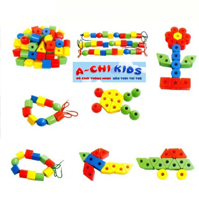 Đồ Chơi Cho Bé - Xâu Dây Mầm Non 48 Chi Tiết Cho Bé Làm Quen Với Các Hình Học Và Màu Sắc Cơ Bản
