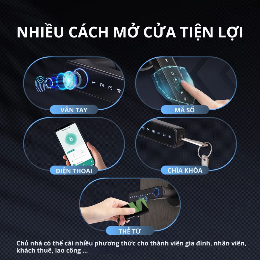 Khóa Cửa Thông Minh Kachi – Mở Khóa App Tuya + Vân tay + Chìa khóa + Thẻ từ + Mã số